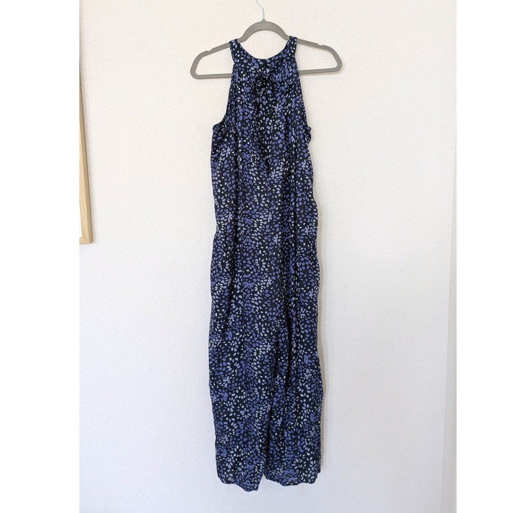 Mud Pie Abstract Pebble Halter‎ Jumpsuit Womens S/M Blue Purple Wide Leg Pockets - Picture 5 of 10